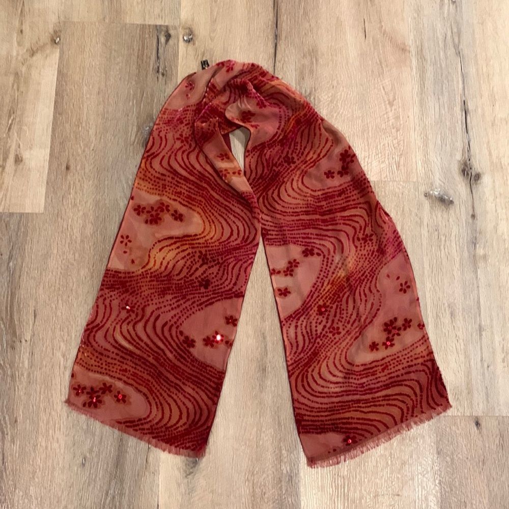 Hand Painted Silk & Velvet Scarf